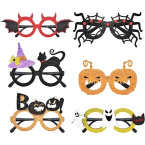 6 Pcs Glasses Party Decor, Glitter Party Sunglasses Frames Novelty Costume Eyeglasses Photo Props for Adults Kids, Fun Party