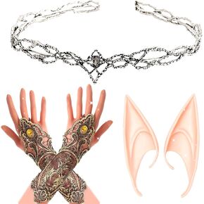 JeVenis Black Renaissance Elf Headpiece Elf Ears Elf Crown Tiara Fairy Headpieces Elf Head Jewelry Fairy Elf Headpiece Circlet Headpiece for Fantasy Party