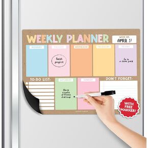 Rustic Magnetic Weekly Calendar for Fridge - Dry Erase Weekly Planner White Board, Weekly Magnetic Calendar for Refrigerator, Magnetic Weekly Planner for Fridge, Magnetic Whiteboard for Fridge