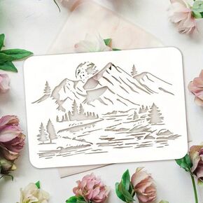 Reusable Mountain Tree Wall Stencils Template Reusable Spray PaintStencils for Craft Painting On Wood Craft Canvas Walls Wood Furniture Decorations DIY Scrapbooking