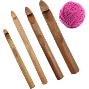 4 PCS Wooden Crochet Hooks,12/15/20/25mm Giant Crochet Hook Handcrafted Knitting Needles,Ergonomic Handle Knitting Crochet Needle Set for Beginner Thick Fabric Chunky Yarn Craft