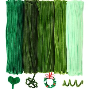 1500 Pieces Pipe Cleaners Assorted Colors Chenille Stems for DIY Art Craft Decorations, 5 Colors Craft Pipe Cleaners for Creative School Projects, Green, 6 mm x 12 Inch