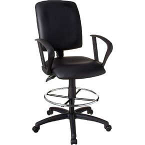 Boss Office Products B1645 Multi-Function LeatherPlus Drafting Stool without Arms in Black