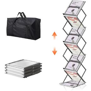 Foldable Magazine Brochure Display Stand, Portable Literature Floor Stand, Pamphlet Holder Display Stand, A4 Size Flyer Display Rack , Perfect for Shows, Offices, Retail Stores, Hotels, and Exhibition