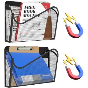 Alyoen 2 Pack Magnetic File Holder, No Drilling Installation File Cabinet Organizer, Document Mail Organizer, Storage Rack for File Cabinets, Office, Whiteboard, Magnetic Mail Holder(BLACK) (2 PC)
