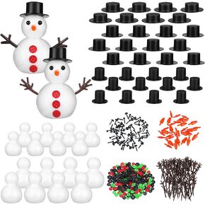 428 Pcs Christmas Snowman DIY Craft Kit 16 Pcs 2 Sizes Snowman Model Foam Balls 32 Mini Black Top Hats 220 Buttons 32 Carrot Noses 64 Snowman Hands and Eyes for Xmas Foam Balls Party Decor Supply in Kuwait