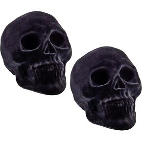 Darware Black Velvet Skulls (2-Pack); for Halloween, Day of the Dead, and Gothic Decor and Crafts