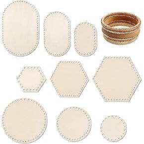 Molain 9 Pcs Moses Basket Wood Bottom, Natural Wood Base Shaper for DIY Crochet or Knitting Weaving Crafts Home Decoration (Base Only) 9 Sizes Circle Oval Hexagon Shape Basket Craft Making Supplies