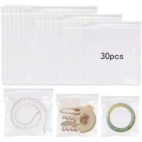 Croshuki 30pcs 3 Sizes Large Square Zipper Clear Jewelry Organizer Earring Ring Necklace Storage Bags Travel, Anti Tarnish Protect Jewelry (bags only)