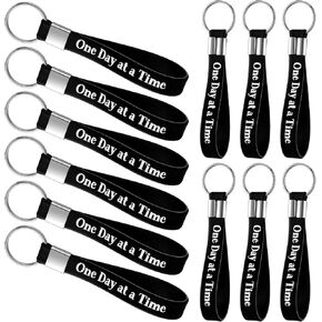 Cunno 48 Pcs One Day at a Time Silicone Motivational Keychains Sobriety Keychains Addiction Recovery Gifts Alcoholics Anonymous Gifts Sober Anniversary for Men and Women