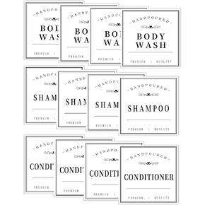 12PCS Bathroom Labels for Bottles,Minimalist Bathroom Organization Labels,Waterproof Bottle Labels for Shampoo Conditioner Body Wash(White)