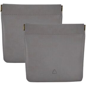 Leather Squeeze Coins Purse Pouches Cosmetic Bag for Train Airplane Travel Essentials for Headphones Jewelry(4.7x4.5") Grey 2-Pack