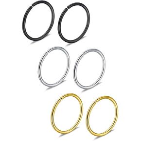 6pcs 20G 8mm Non Pierced Stainless Steel Clip on Closure Round Ring Fake Nose Lip Helix Cartilage Tragus Ear Hoop