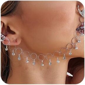 Octwine Women Tassels Nose Rings Earrings Chain Hoops Earrings Chain Fake Nose Ring Chain Non Piercing Nose Rings Earrings to Dangle Halloween Earring for Women (Silver 2)