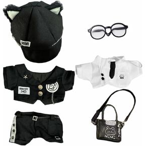 niannyyhouse 20cm Plush Doll Clothes Hat Coat Shirt Pants Backpack Glasses Black Cat Set 8in Doll Accessories Dress Up