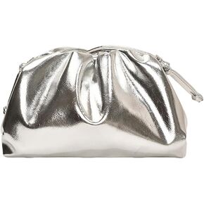 Dressy Vegan Leather Metallic Ruched Clutch Purse for Women Pleated Evening Bag for Wedding Party Prom