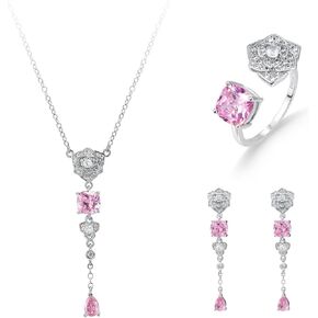 Women's Luxury Camellia Jewelry Set (Ring + Necklace + Earrings) with Yellow Zirconia Banquet Wedding Bridal Very Sparkling and Gorgeous