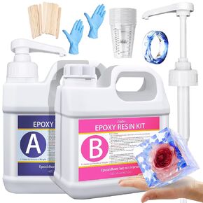 Epoxy Resin 95oz - Crystal Clear Epoxy Resin Kit with Pumps for Casting and Coating, Table Tops - Bubble Free Fast Curing 2 Part Art Resin for Jewelry Making, Wood, Countertop, River Table, Crafts