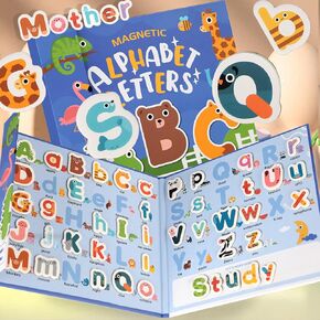 Magnetic Letters Alphabet with Magnets Learning Board Toys, Upper & Lowercase, Spell, Alphabet Blocks for Whiteboard & Fridge, Educational Toys 1 2 3 4 5 6 Year Old, Birthday Gift Boy Girl
