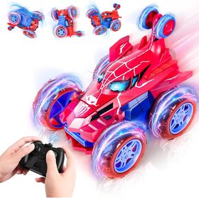Spider RC Stunt Car Toys for Boys 3 4 5 6 7 8 9 10 Year Old, 360° Rotating 4WD Remote Control Cars with Lights Indoor Outdoor All Terrain Rechargeable Off-Road Car Kids Girls Birthday Gifts