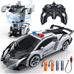 KKM Remote Control Car Toy, 2.4Ghz Transform Robot RC Cars with Flashing Light, 1:18 Scale One Button Deformation Toy Gift Car & 360° Rotating Drifting RC Toy Car for Age 6-12 Years Boy Kids-Black