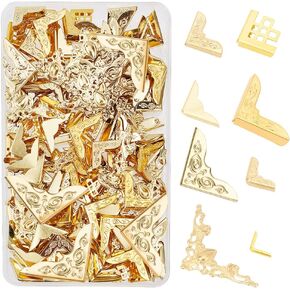 PH PandaHall 160pcs Golden Corner Protector 8 Styles Iron Triangle Book Corners Guard Edge Cover Metal Decorative Cover Pad for Paperback Book Albums Notebooks Menus Diary Folders Scrapbooks