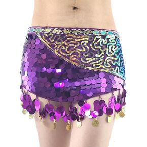 Belly Dance Hip Scarf with Color Gopper gong Slice Glitter Sequin Sparkle Wrap Skirt for Women Outfit Accessory