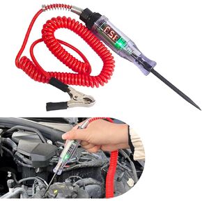 1 PC Car 6/12/24V DC Digital Display Circuit Test Pen with LED Indicator, Low Voltage Tester Probe Inductive Test Tool with 1.8Ft-6.56Ft Telescopic Range Spring Cord, for Most Cars (Red)
