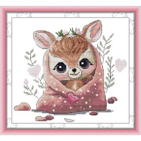 CROSSDECOR Cross Stitch Kit for Beginners Animal Patterns DIY Stamped Embroidery Set Counted Needlepoint Starter Kits Craft Supplies Handmade 11CT 3 Strands,No Frame