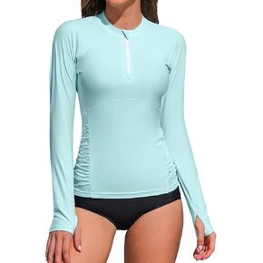 ATTRACO Women Rash Guard Long Sleeve Swimsuits UV UPF 50+ Zipper Swim Shirt Quick Dry Sun Shirts