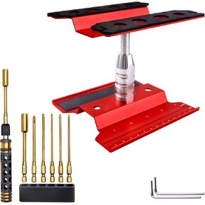 RC Hex Driver Set & RC Car Repair Work Stand Repair Tool Set 360 Degree Rotation for 1/8 1/10 1/12 1/16 1/18 RC Crawler Truck Buggy Rally (Red)
