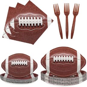 100 Pcs Football Party Supplies,Football Tableware Set with 25Paper Dinner Plates,25Dessert Plates,25Forks,25Napkins for Football Birthday Party and Super Bowl Game Day Decorations