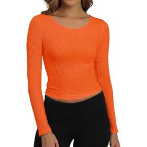 Artfish Women's Casual Basic Ribbed T-Shirts Slim Fitted Boat Neck Long Sleeve Crop Top