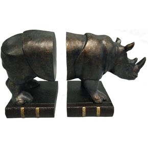 Comfy Hour Wildlife Collection Bronze Rhino Art Bookends, Animal Decoration, Set of 2, 1 Pair, Antique Style, Heavy Weight, Copper, 7" Length 6" Height