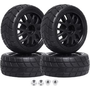 CrazyHobby Pre-Glued OD 2.56" 12mm Hex Wheels Rims & Rubber Tires 26mm for 1/10 Scale On Road Racing Car Drift RC Touring Car, Set of 4 (Color I)