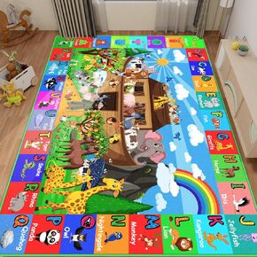 ABC Kids Rug for Playroom 78.7×59 IN Noah's Ark Animals Rug Baby Play Mat Alphabet Playrug Shape Color Classroom Rug Kids Playroom Rug Early Learning Carpet for Preschool Toddlers Tummy Time