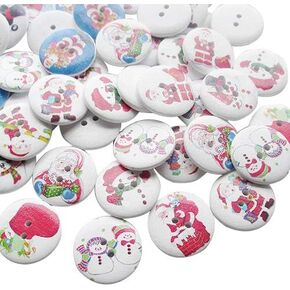 Chenkou Craft 50pcs Santa Claus Jinglebell Deer Merry Christmas Wood Buttons 1" (25mm) Sewing Mix Lots