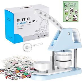 Button Maker Machine 58mm, Button-Maker-Kit 2.28in (About 2.25in), Sturdy Button Press Machine, with 6pcs Flashy Film Sheets, Pin Maker Machine with 100sets Refills, Rotate Plate Making Badges