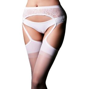 deladola Women's Thigh Highs Garter Stockings Sheer Lingerie White Lace Stocking Fishnet Thighs for Women