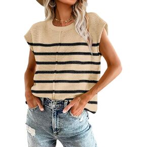 OFEEFAN Sweater Vest for Women Cap Sleeve Tops Knit Lightweight Sweaters XS-XL