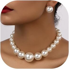 Chunky Pearl Necklace Stackable Layered Pearl Choker Necklace Large Pearl Choker Necklace Pearl Statement Necklace Faux Pearls Beaded Necklaces Bridal Wedding Party Jewelry Gift