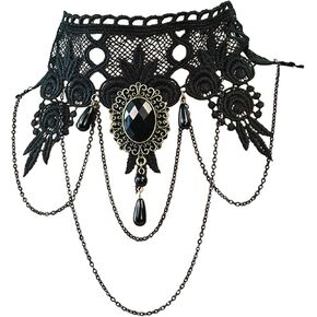 Halloween Costumes Jewelry for Women, Steampunk Black Lace Choker Necklace Gothic Jewelry Accessories Vampire Choker Necklace Costume for Teen Girls