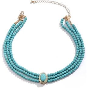 Generic SukAmi Turquoise Choker Necklace Women 3 Layers Necklace Multi Strands Necklace 20s Turquoise Bib Pendant Necklace Choker Party Jewelry Mother's Day Gift, green