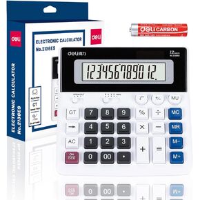 Calculator, deli Calculators Desktop with 12 Digit Extra Large LCD Display and Big Buttons, Solar and Battery Powered Large Financial Calculator Desk for Business Home Office