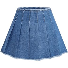 Milumia Women's Pleated A Line Denim Skirt High Waistd Raw Hem Jean Skirts