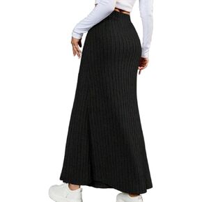 SKAYS Button Front Skirts for Women Long, Ribbed Skirt with Slit, Slit Buttoned Knit Hip Hugging Skirt