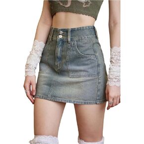 Floerns Women's Casual Denim Mini Skirts Dual Pocket Short Jean Skirt