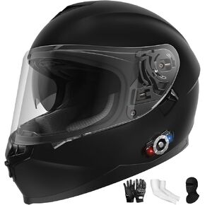 Bluetooth Motorcycle Helmet FreedConn BM12 DOT Full Face Bluetooth Helmets Motorcycle Dual Visor Helmet with Integrated Intercom System/ 2~3 Riders Pair/ 500M/ FM (Matte Black, XL)
