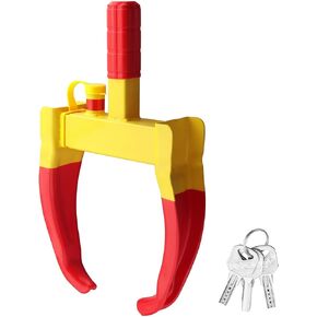 EYPINS Universal Wheel Lock, Heavy Duty Tire Lock, 7.5~11.8 Inch Security Anti-Theft Trailer Wheel Locks for Cars Trailer SUV Motourcycle with 3 Keys Bright Color (Red-Yellow)