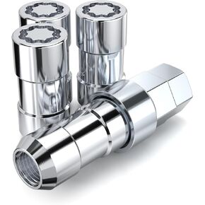 White Knight MG40910XLAM Chrome M14x1.50 Thread Size (1.97" L) Conical Seat Socket Type Wheel Locks, 4 Pack